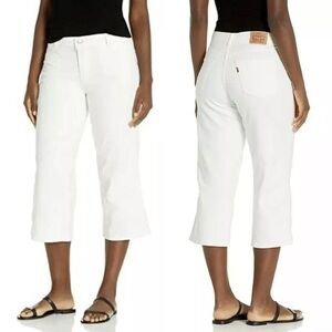 LEVIS SZ 27 Classic Wide Leg Cropped White Denim Jeans Mid-Rise Women’s Sz 27